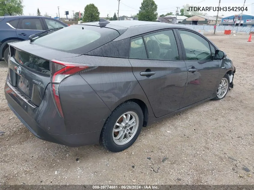 JTDKARFU3H3542904 2017 Toyota Prius Three