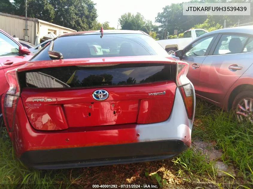 2017 Toyota Prius VIN: JTDKARFU9H3539439 Lot: 40001292