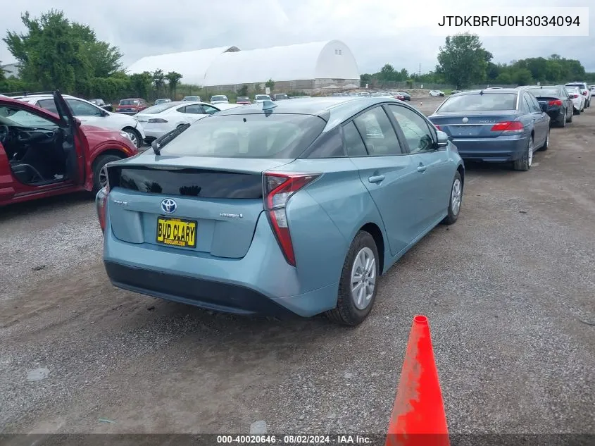 2017 Toyota Prius Two VIN: JTDKBRFU0H3034094 Lot: 40020646