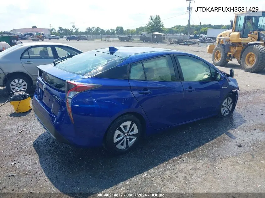 2017 Toyota Prius Three VIN: JTDKARFUXH3531429 Lot: 40214877