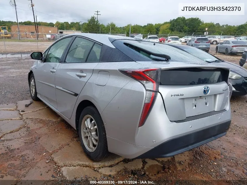 JTDKARFU3H3542370 2017 Toyota Prius Three