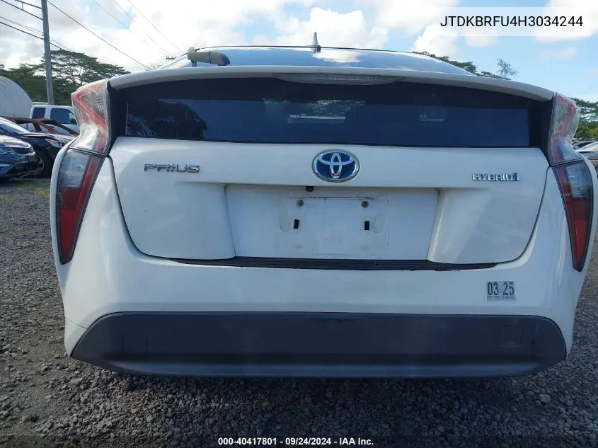 2017 Toyota Prius Four/Four Touring/One/Three/Three Touring/Two/Two Eco VIN: JTDKBRFU4H3034244 Lot: 40417801