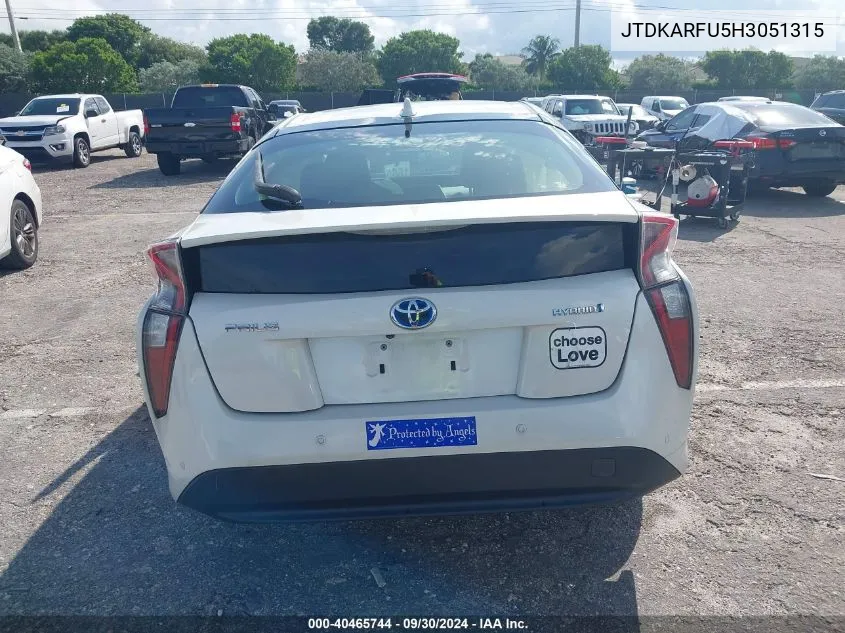 2017 Toyota Prius VIN: JTDKARFU5H3051315 Lot: 40465744