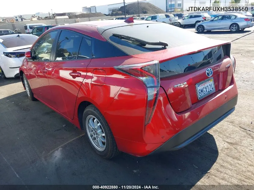 2017 Toyota Prius Three VIN: JTDKARFUXH3538560 Lot: 40922880