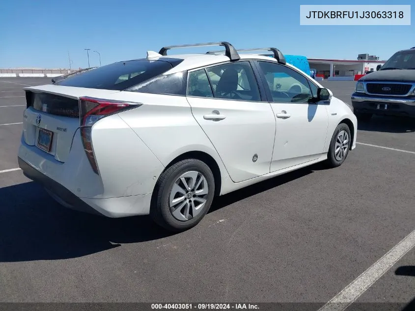 2018 Toyota Prius Two VIN: JTDKBRFU1J3063318 Lot: 40403051