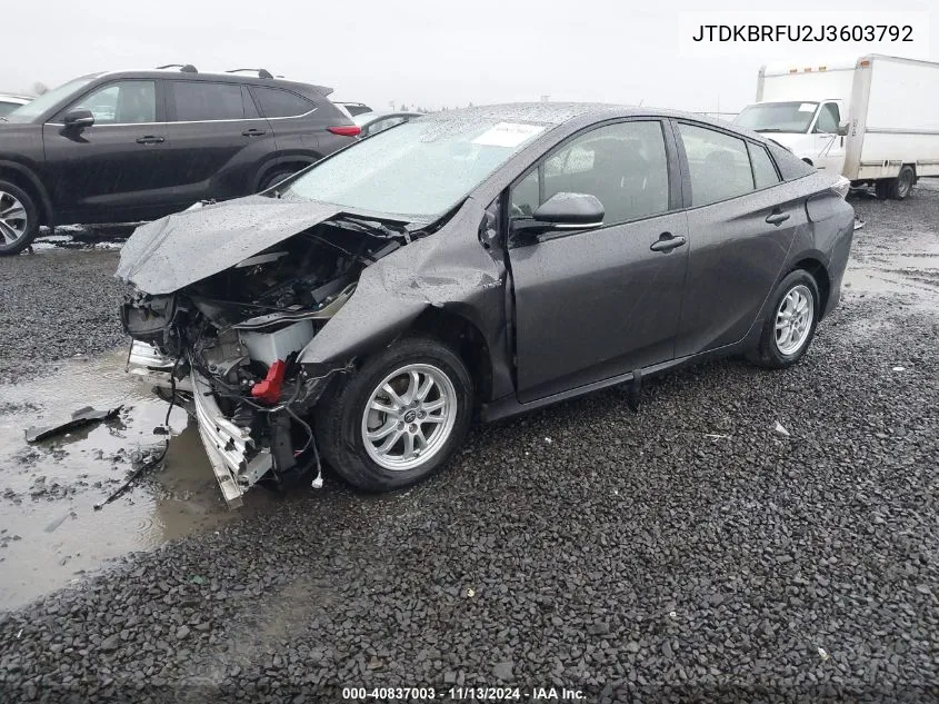 JTDKBRFU2J3603792 2018 Toyota Prius Two