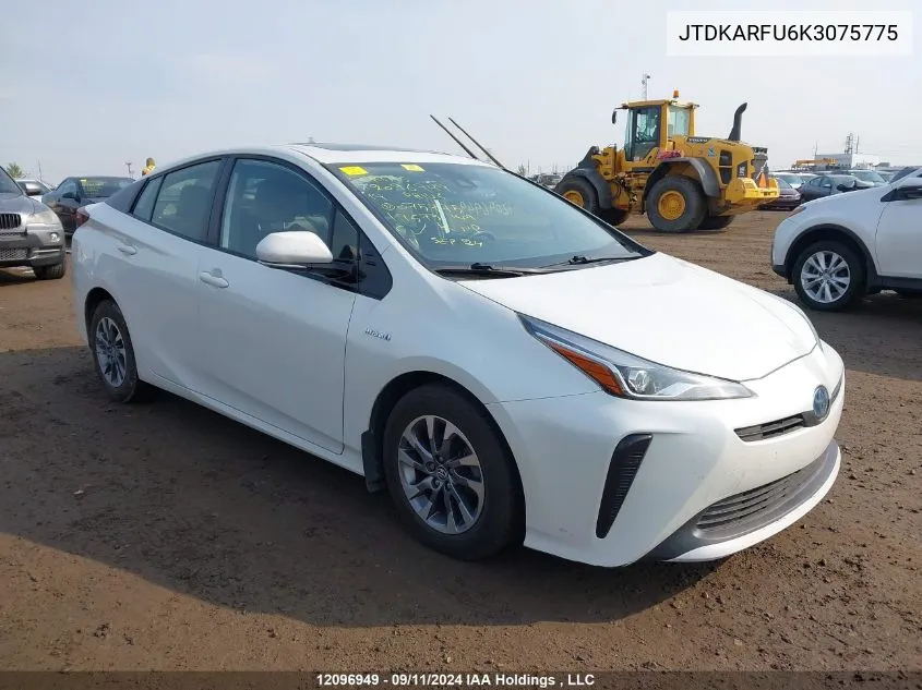 2019 Toyota Prius VIN: JTDKARFU6K3075775 Lot: 12096949