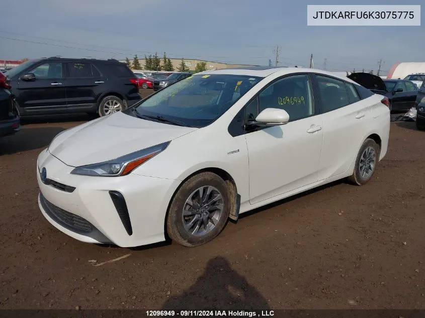 2019 Toyota Prius VIN: JTDKARFU6K3075775 Lot: 12096949