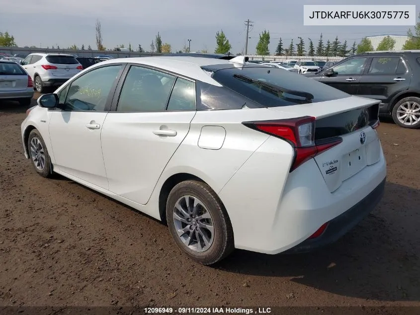 2019 Toyota Prius VIN: JTDKARFU6K3075775 Lot: 12096949