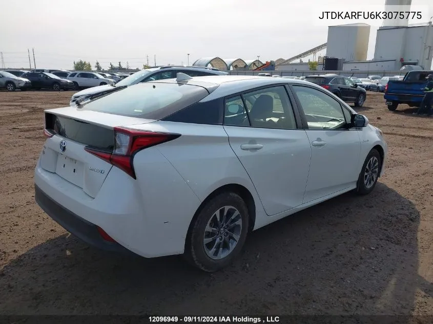 2019 Toyota Prius VIN: JTDKARFU6K3075775 Lot: 12096949