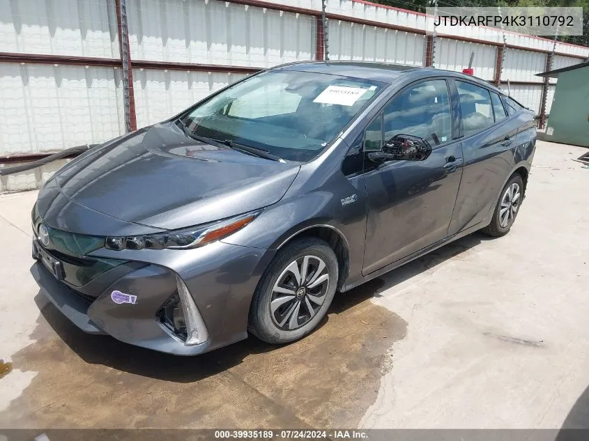 2019 Toyota Prius Prime Plus VIN: JTDKARFP4K3110792 Lot: 39935189