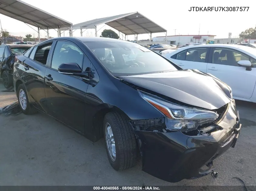 2019 Toyota Prius Le VIN: JTDKARFU7K3087577 Lot: 40040565