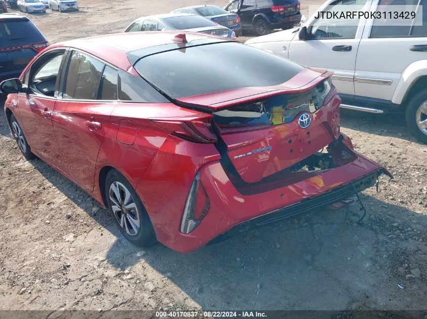 2019 Toyota Prius Prime Advanced VIN: JTDKARFP0K3113429 Lot: 40170837