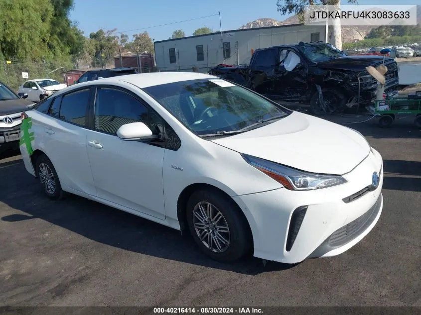 2019 Toyota Prius Le VIN: JTDKARFU4K3083633 Lot: 40216414