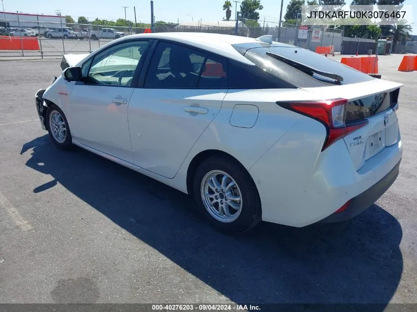 2019 Toyota Prius Le VIN: JTDKARFU0K3076467 Lot: 40276203