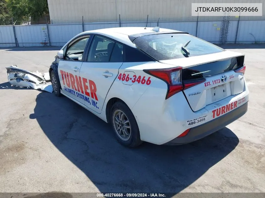 2019 Toyota Prius Le VIN: JTDKARFU0K3099666 Lot: 40276668