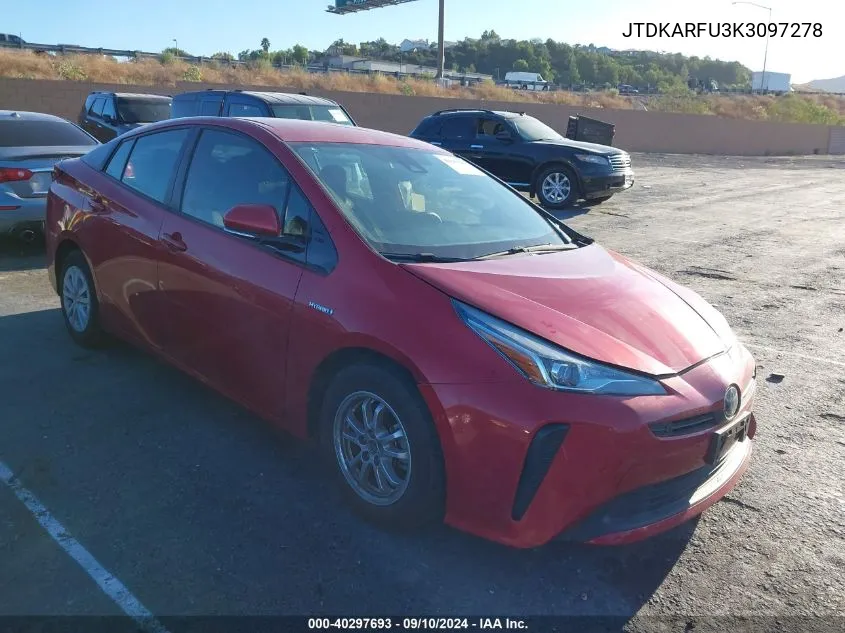 2019 Toyota Prius Le VIN: JTDKARFU3K3097278 Lot: 40297693