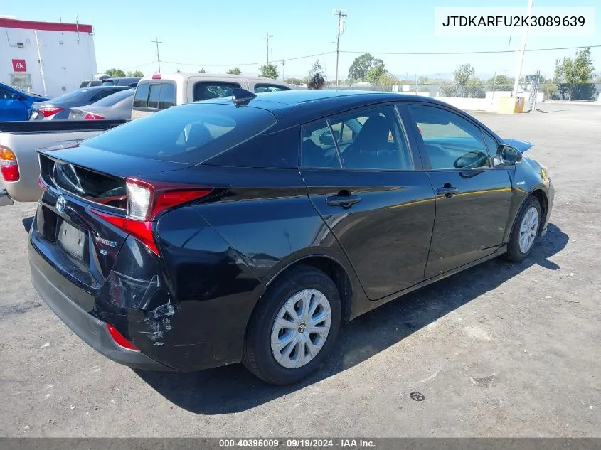 2019 Toyota Prius L Eco VIN: JTDKARFU2K3089639 Lot: 40395009