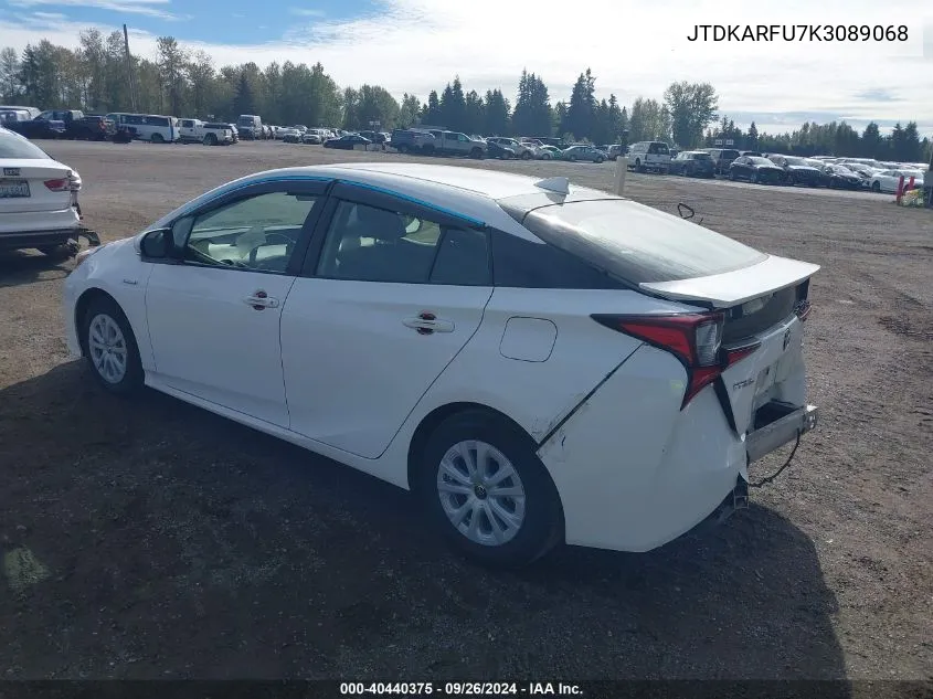 2019 Toyota Prius L Eco VIN: JTDKARFU7K3089068 Lot: 40440375