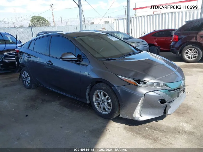 2019 Toyota Prius Prime Plus VIN: JTDKARFP0K3116699 Lot: 40514145