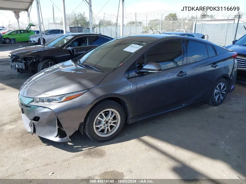 2019 Toyota Prius Prime Plus VIN: JTDKARFP0K3116699 Lot: 40514145