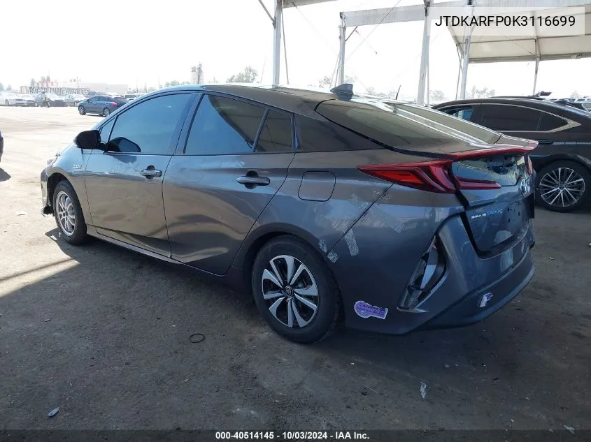 2019 Toyota Prius Prime Plus VIN: JTDKARFP0K3116699 Lot: 40514145