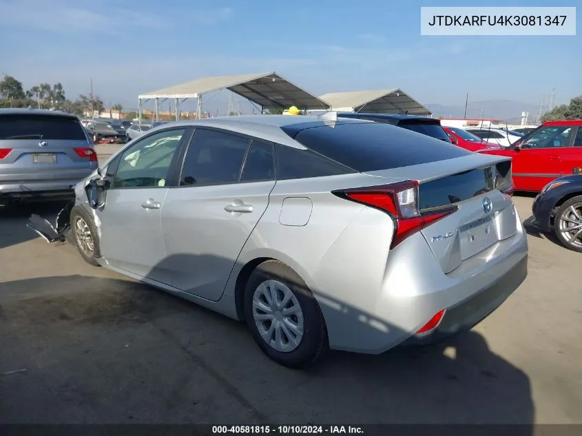 2019 Toyota Prius L Eco VIN: JTDKARFU4K3081347 Lot: 40581815