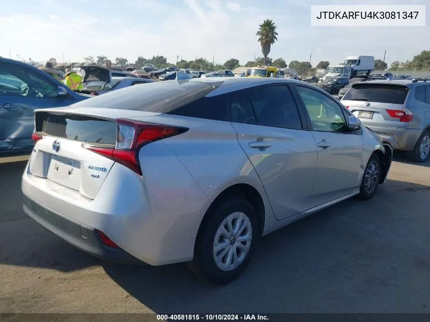 2019 Toyota Prius L Eco VIN: JTDKARFU4K3081347 Lot: 40581815