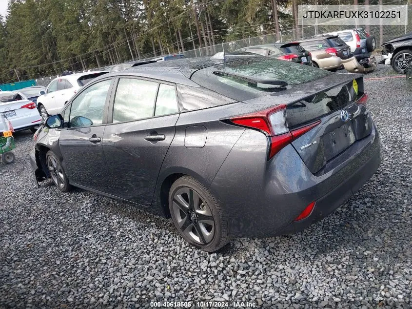 2019 Toyota Prius Xle VIN: JTDKARFUXK3102251 Lot: 40618505