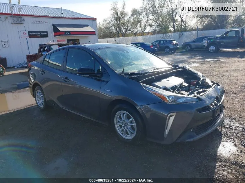 2019 Toyota Prius VIN: JTDL9RFU7K3002721 Lot: 40635281