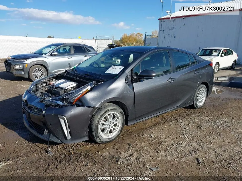 2019 Toyota Prius VIN: JTDL9RFU7K3002721 Lot: 40635281