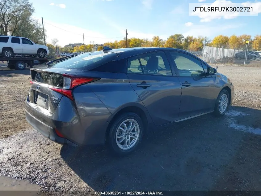 2019 Toyota Prius VIN: JTDL9RFU7K3002721 Lot: 40635281