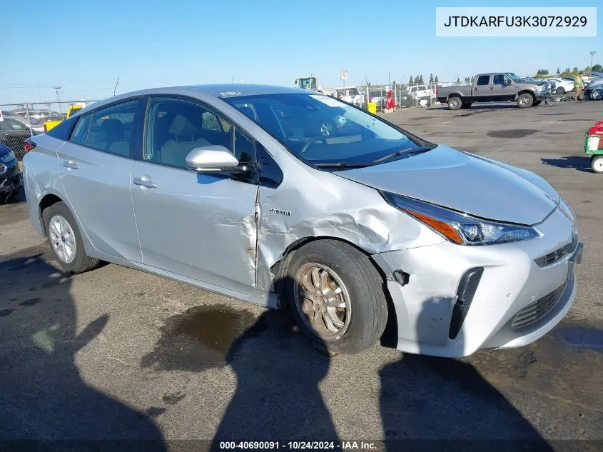 2019 Toyota Prius VIN: JTDKARFU3K3072929 Lot: 40690091