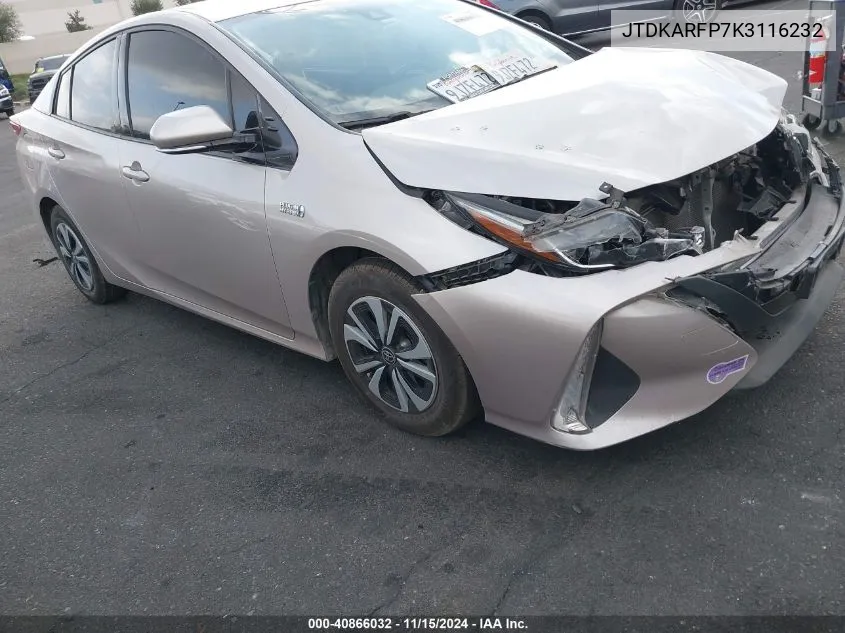 2019 Toyota Prius Prime Plus VIN: JTDKARFP7K3116232 Lot: 40866032