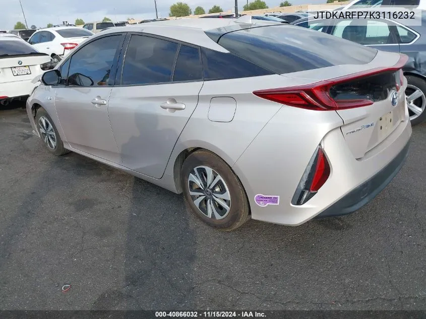 2019 Toyota Prius Prime Plus VIN: JTDKARFP7K3116232 Lot: 40866032