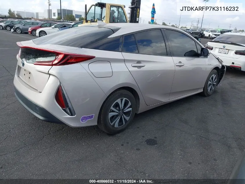 2019 Toyota Prius Prime Plus VIN: JTDKARFP7K3116232 Lot: 40866032