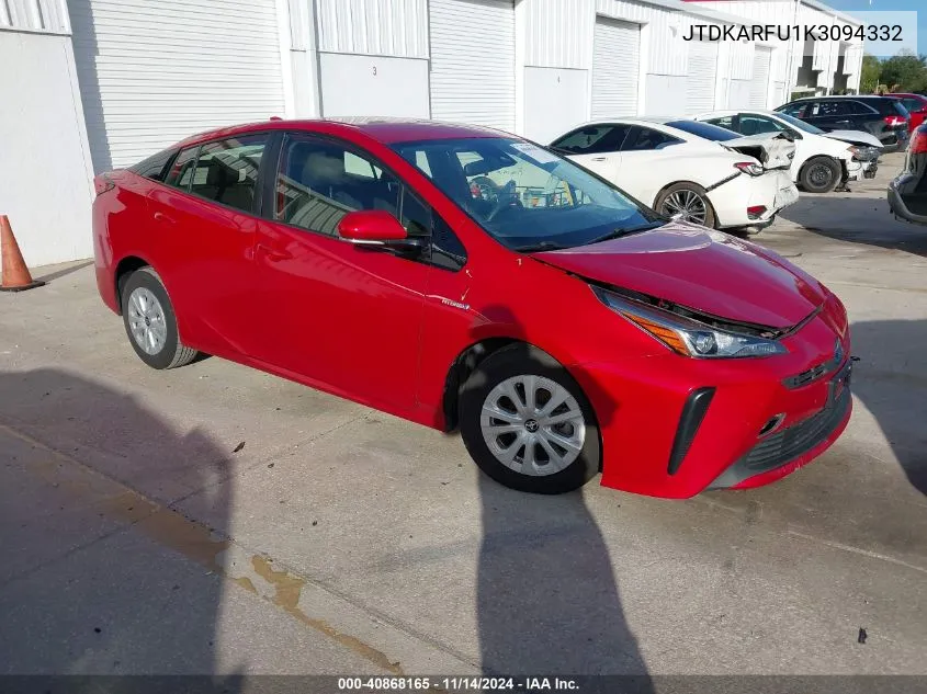 2019 Toyota Prius Le VIN: JTDKARFU1K3094332 Lot: 40868165