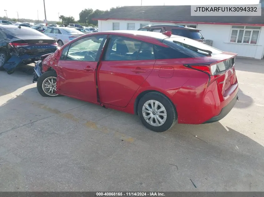 2019 Toyota Prius Le VIN: JTDKARFU1K3094332 Lot: 40868165