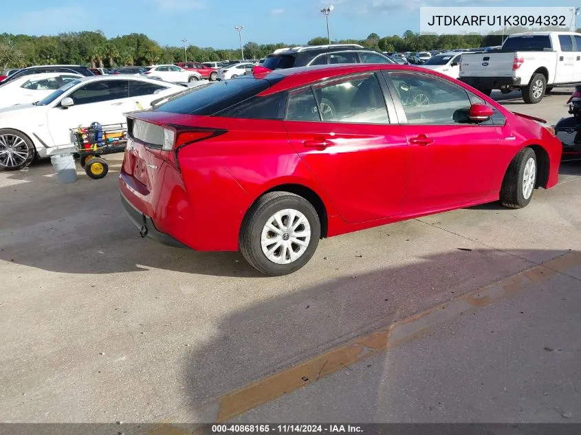 2019 Toyota Prius Le VIN: JTDKARFU1K3094332 Lot: 40868165