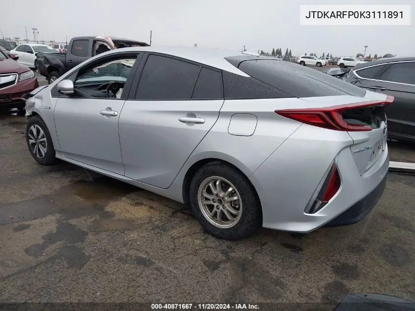 2019 Toyota Prius Prime Plus VIN: JTDKARFP0K3111891 Lot: 40871667