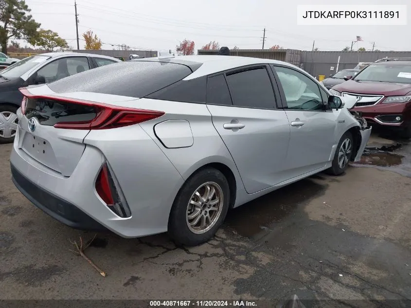 2019 Toyota Prius Prime Plus VIN: JTDKARFP0K3111891 Lot: 40871667