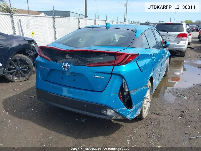 2020 Toyota Prius Prime Limited VIN: JTDKARFP1L3136011 Lot: 12002774