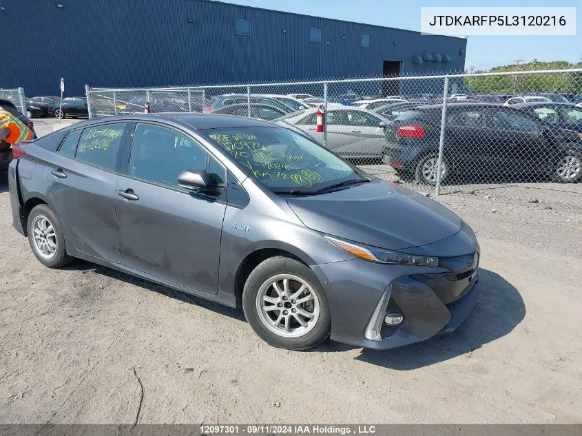 2020 Toyota Prius Prime Upgrade VIN: JTDKARFP5L3120216 Lot: 12097301