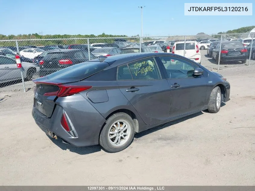 2020 Toyota Prius Prime Upgrade VIN: JTDKARFP5L3120216 Lot: 12097301