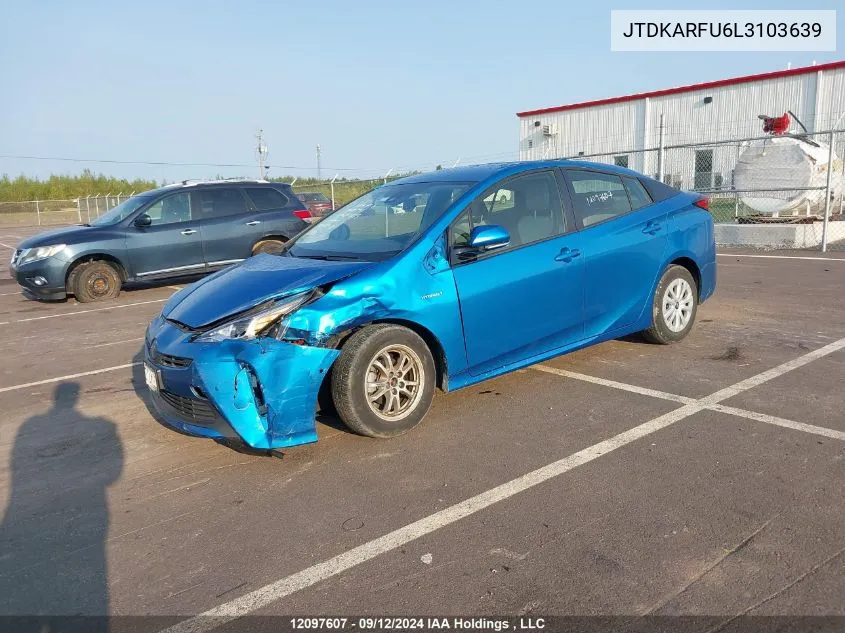 2020 Toyota Prius Le VIN: JTDKARFU6L3103639 Lot: 12097607