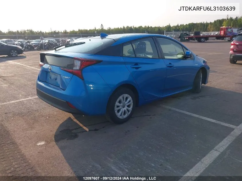 2020 Toyota Prius Le VIN: JTDKARFU6L3103639 Lot: 12097607