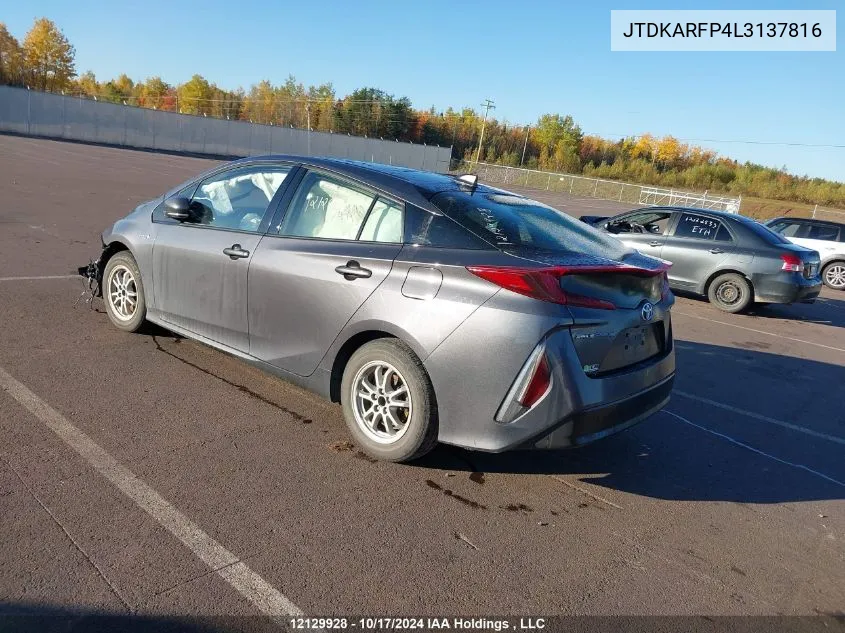 2020 Toyota Prius Prime VIN: JTDKARFP4L3137816 Lot: 12129928