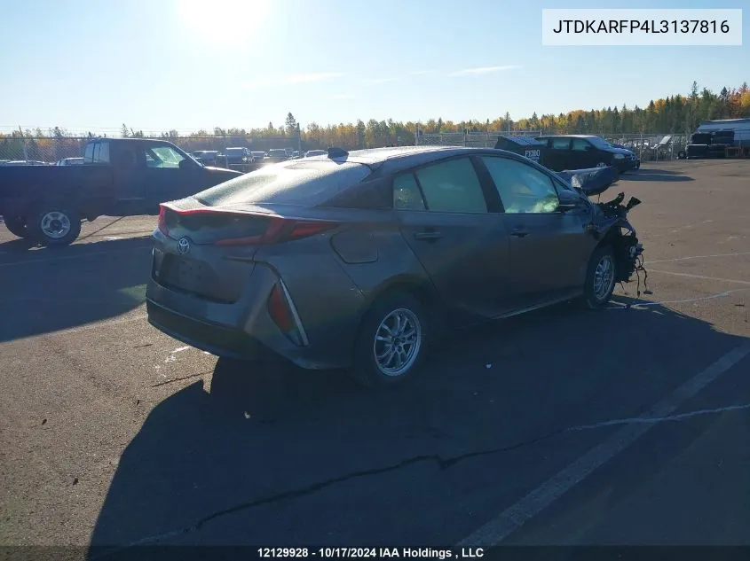 2020 Toyota Prius Prime VIN: JTDKARFP4L3137816 Lot: 12129928