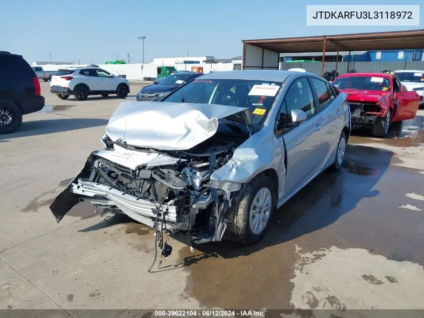 2020 Toyota Prius Le VIN: JTDKARFU3L3118972 Lot: 39622104