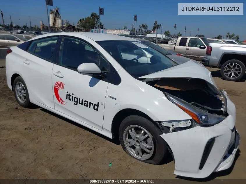 2020 Toyota Prius Le VIN: JTDKARFU4L3112212 Lot: 39892419